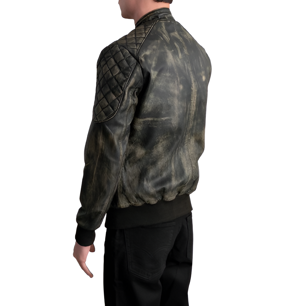 Distressed Leather Bomber Jacket