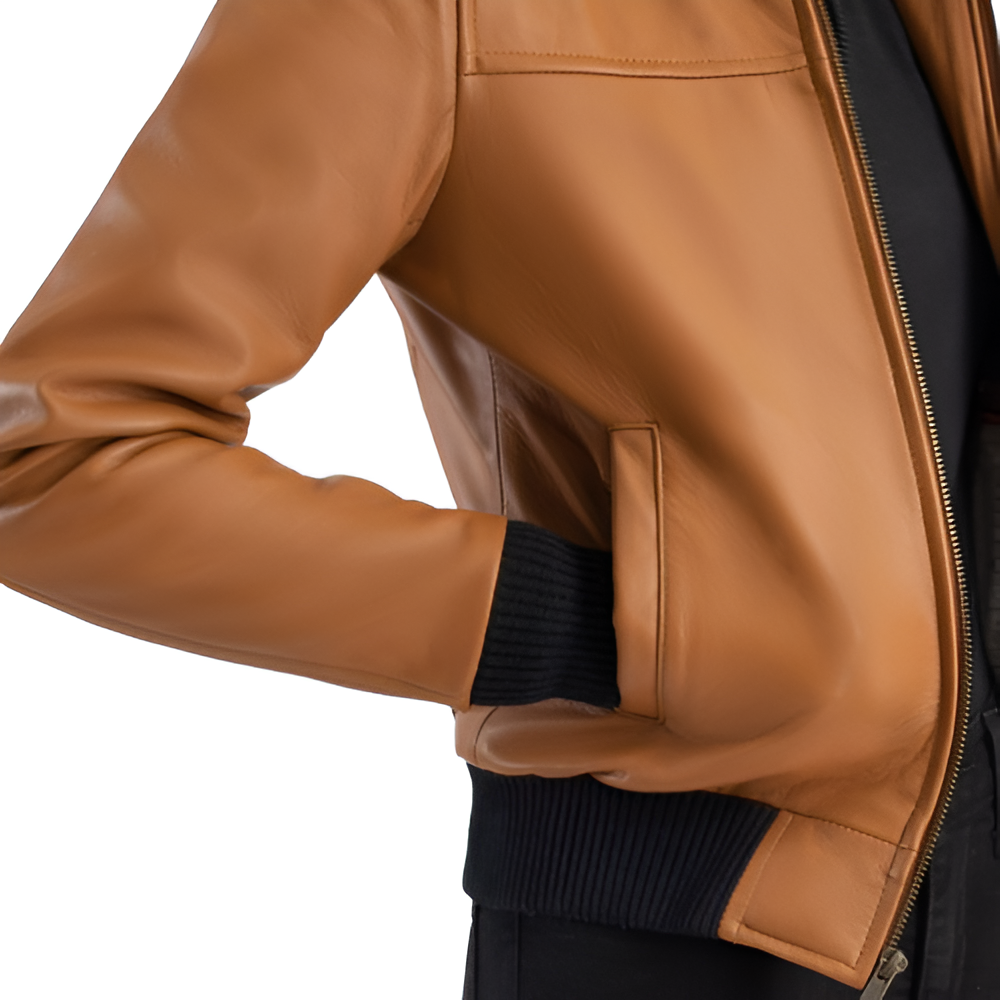 Women's Tan Leather Hooded Jacket