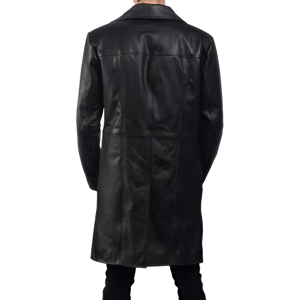 Men's Black Button-Up Leather Coat