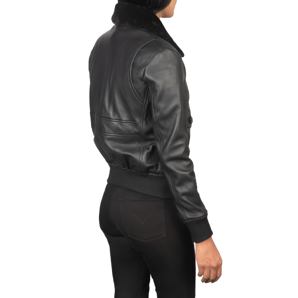Women's Black Leather Jacket with Faux Fur Collar
