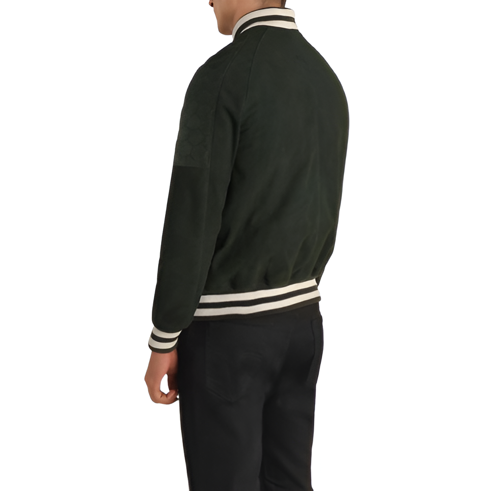 Dark Green Leather Bomber Jacket