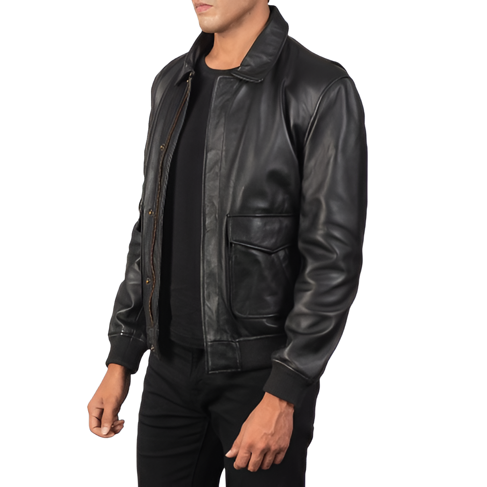 Premium Black Leather Field Jacket