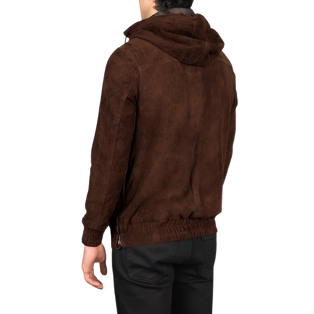 Men's Brown Suede Hooded Pullover Jacket