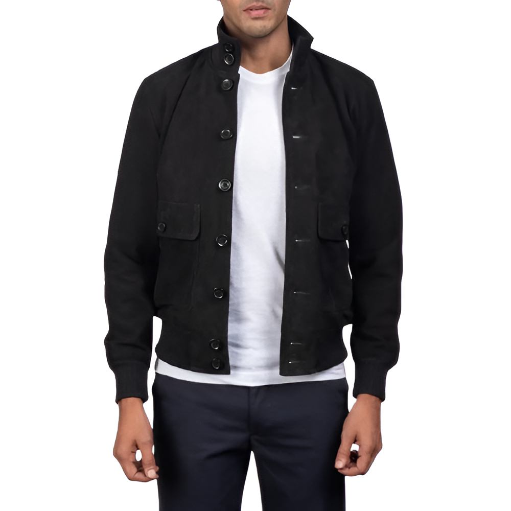 Men's Black Suede Button-Up Jacket