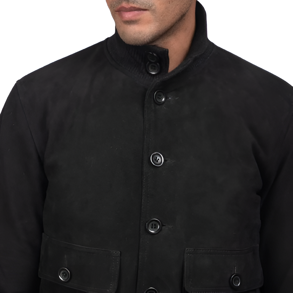 Men's Black Suede Button-Up Jacket