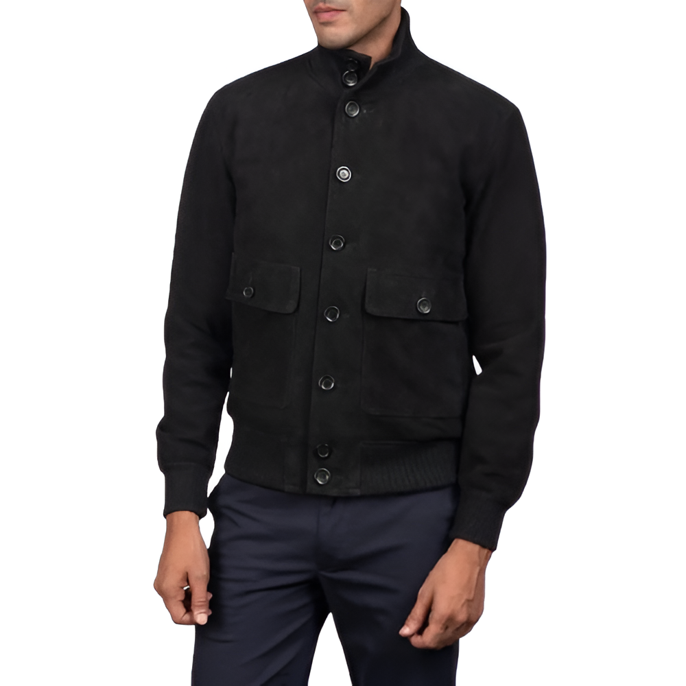 Men's Black Suede Button-Up Jacket