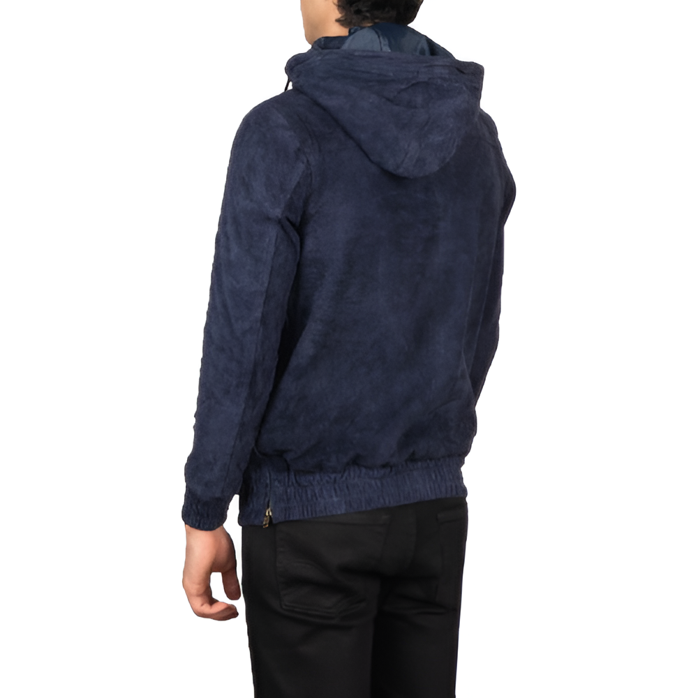 Men's Navy Blue Suede Hooded Pullover