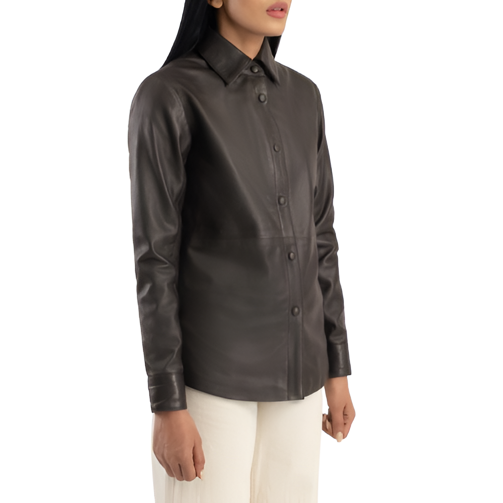 Women's Leather Button-Up Jacket