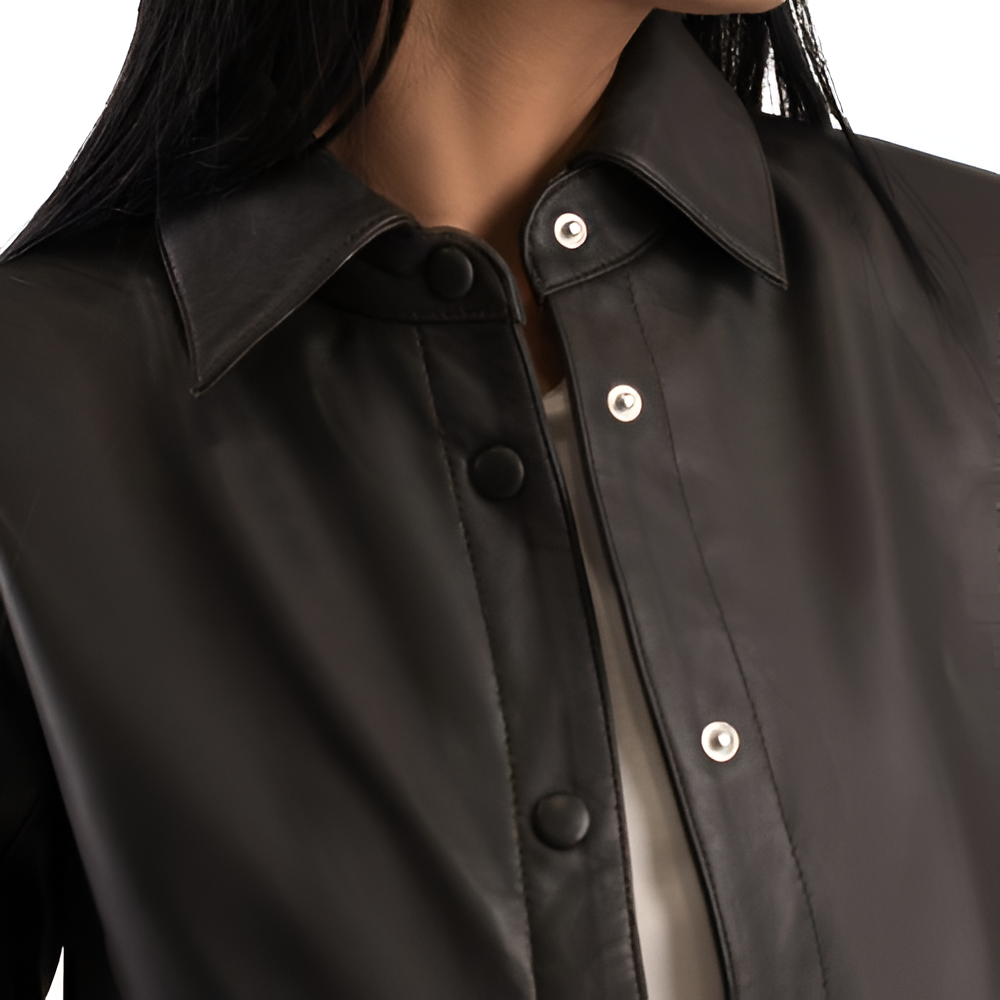 Women's Leather Button-Up Jacket