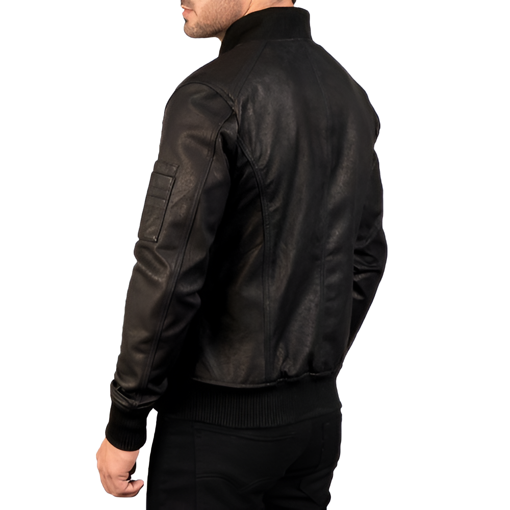 Men's Black Leather Bomber Jacket