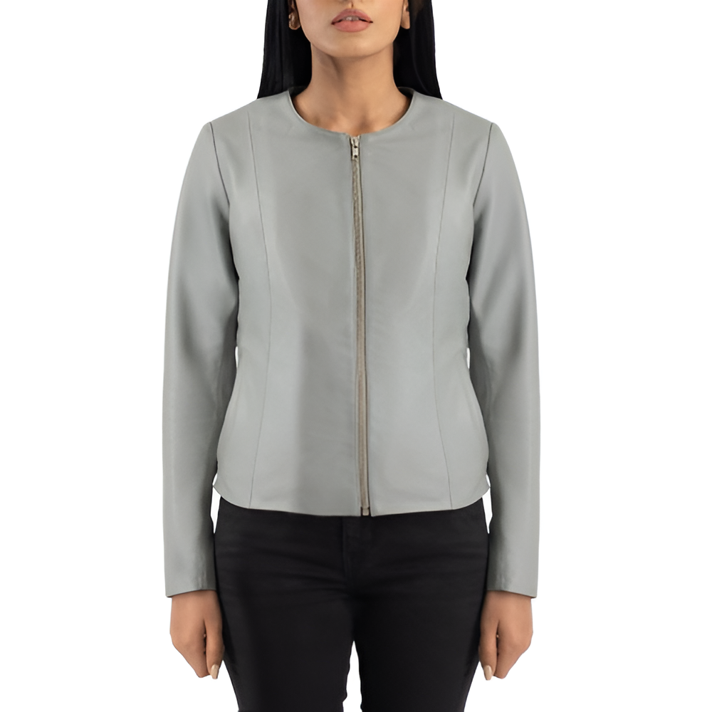 Women's Light Gray Minimalist Leather Jacket