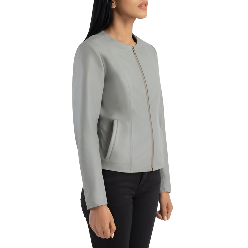 Women's Light Gray Minimalist Leather Jacket