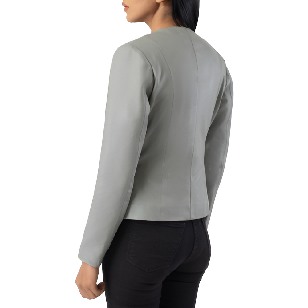 Women's Light Gray Minimalist Leather Jacket