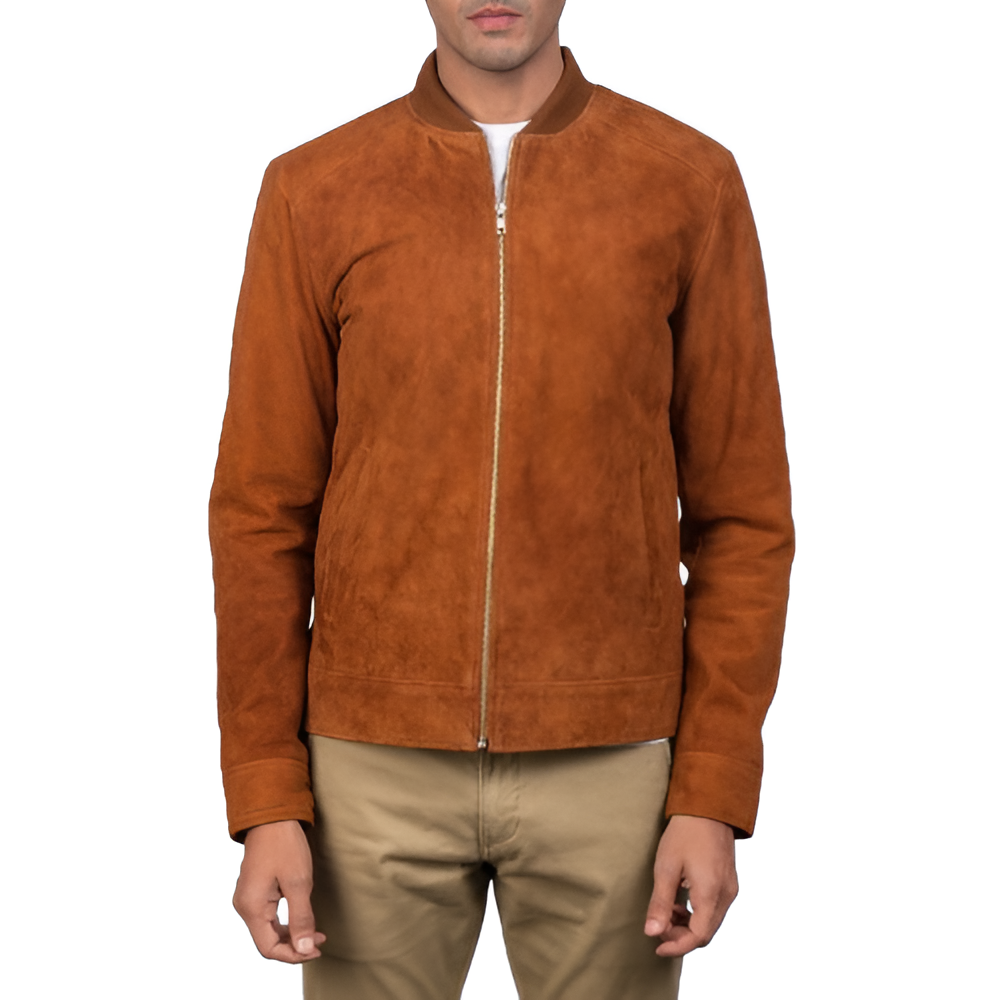 Men's Tan Suede Bomber Jacket