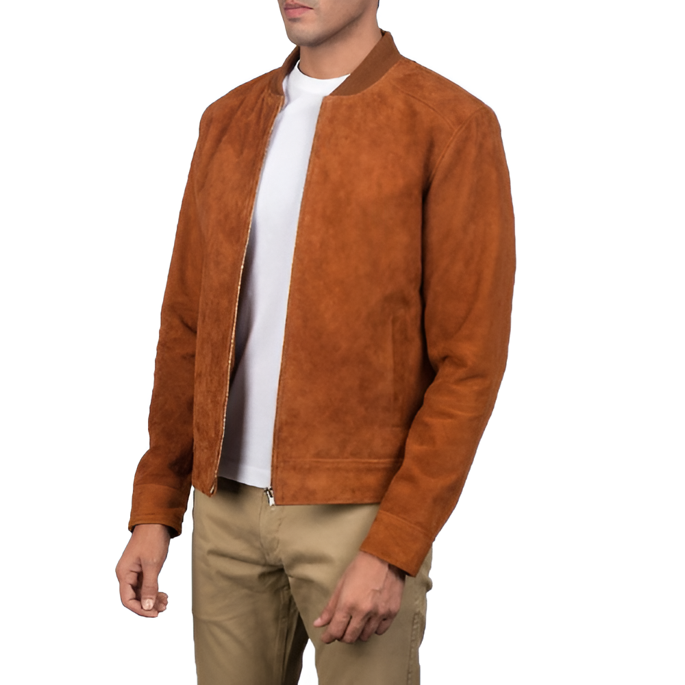 Men's Tan Suede Bomber Jacket