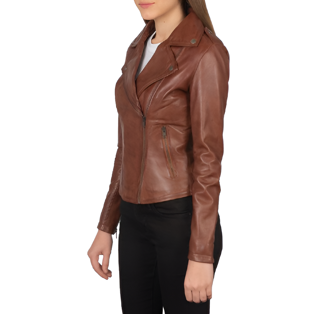 Women's Brown Leather Biker Jacket
