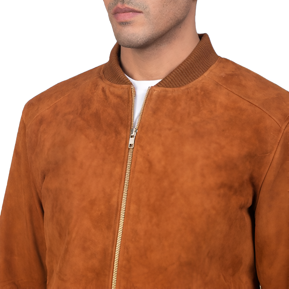 Men's Tan Suede Bomber Jacket