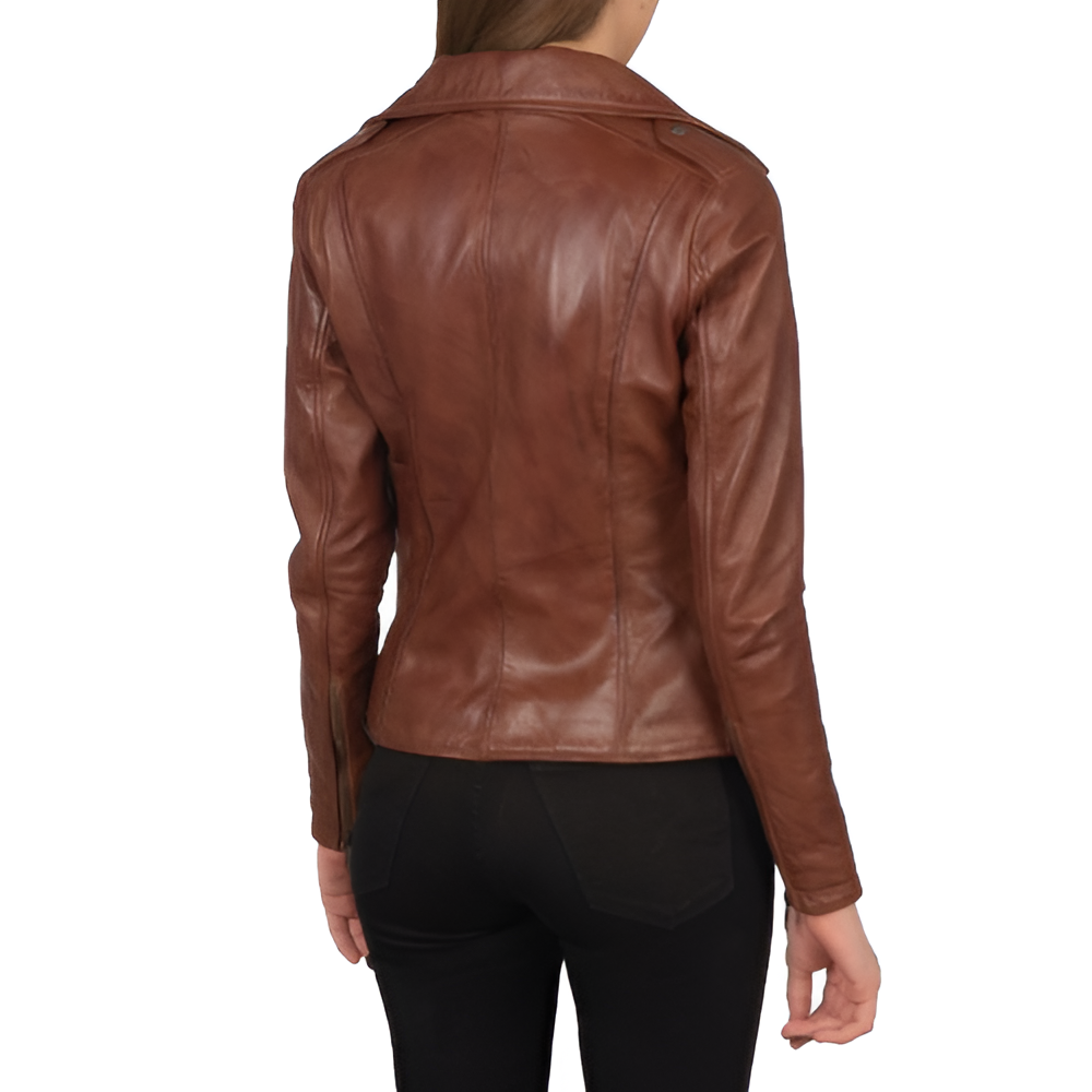 Women's Brown Leather Biker Jacket