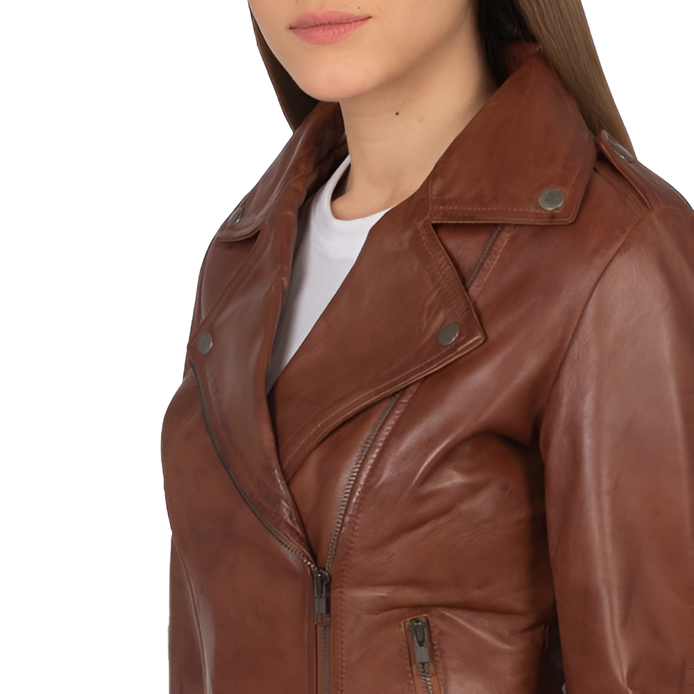 Women's Brown Leather Biker Jacket