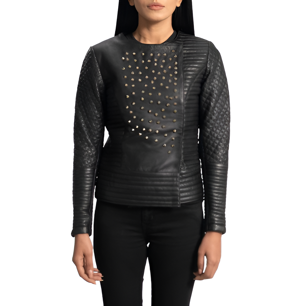 Women's Studded Black Quilted Leather Jacket