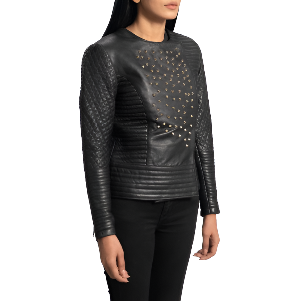 Women's Studded Black Quilted Leather Jacket
