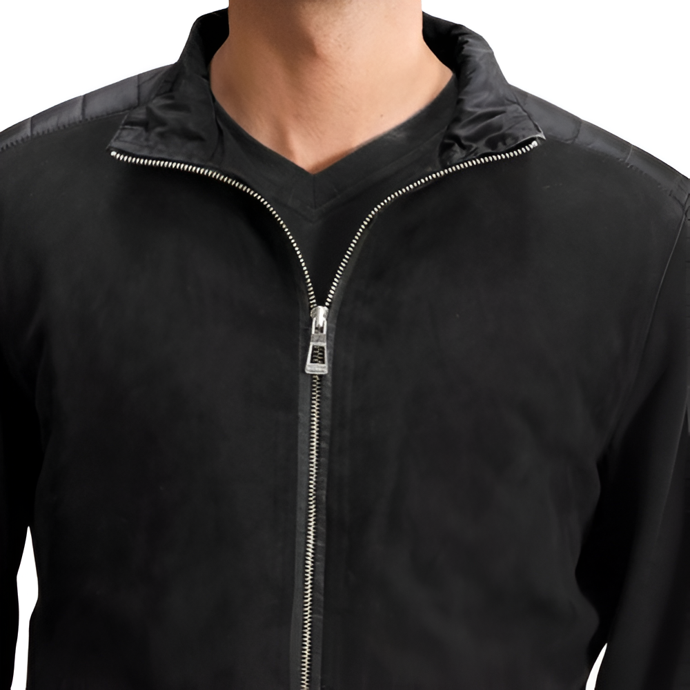 Men's Black Zip-Up Bomber Jacket
