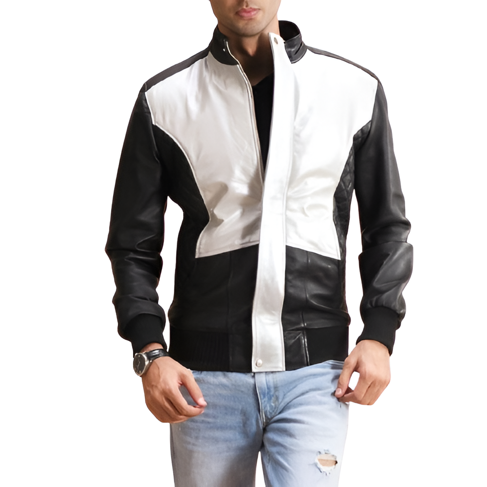 Men's Black & White Leather Jacket