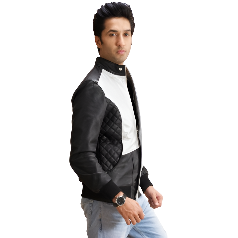 Men's Black & White Leather Jacket