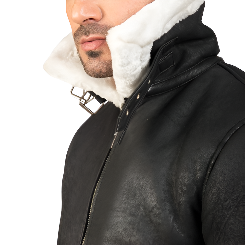 Men's Shearling-Lined Black Leather Jacket