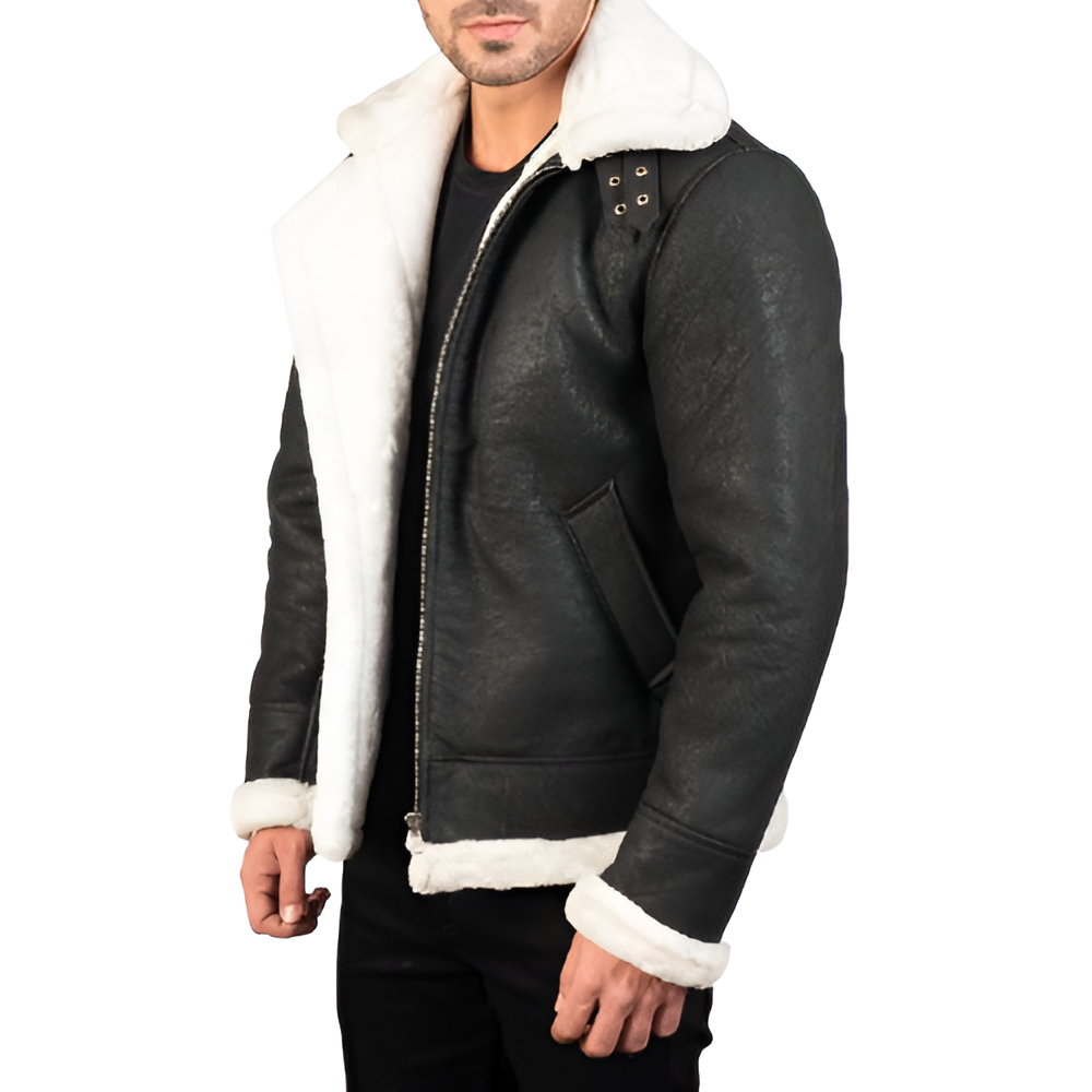 Men's Shearling-Lined Black Leather Jacket