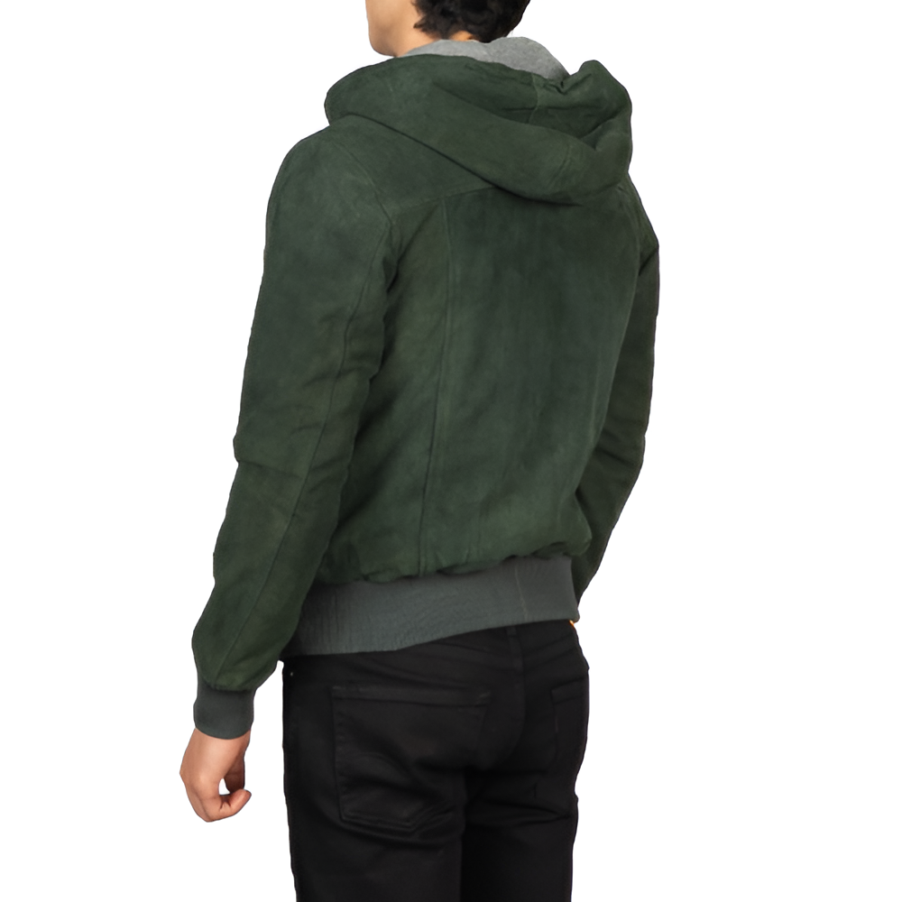 Men's Green Hooded Suede Jacket
