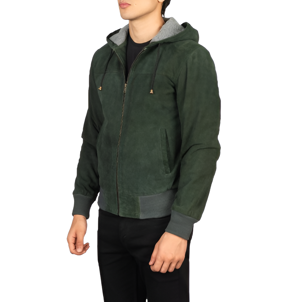 Men's Green Hooded Suede Jacket