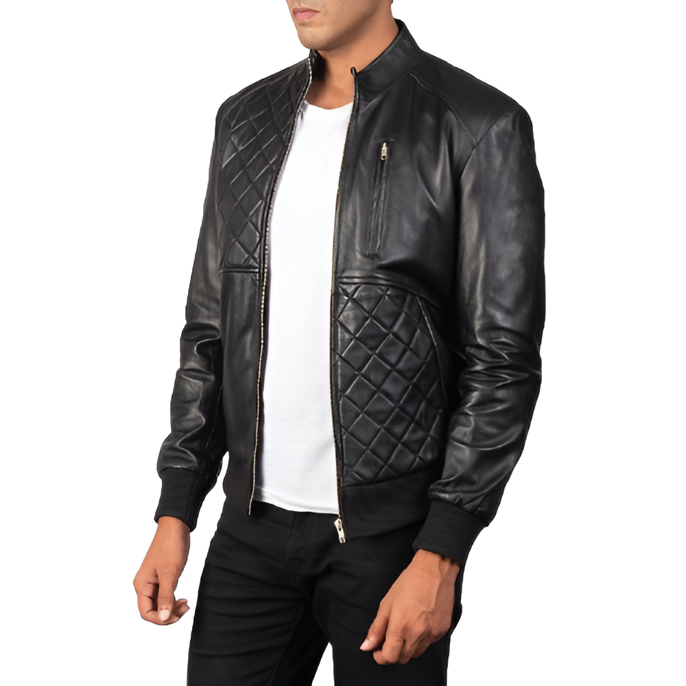 Men's Black Quilted Leather Jacket