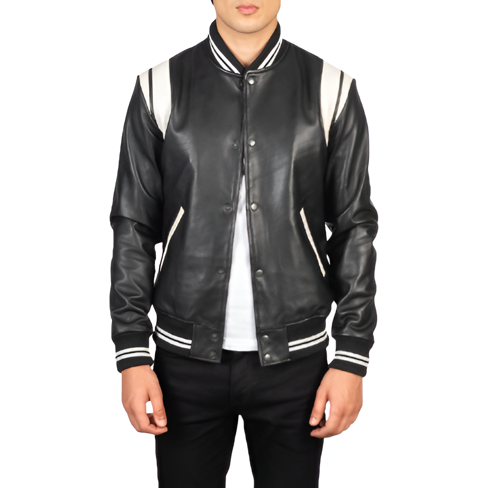 Dantee Black Leather Varsity Jacket