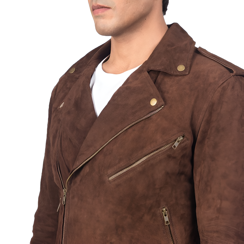 Men's Brown Suede Biker Jacket