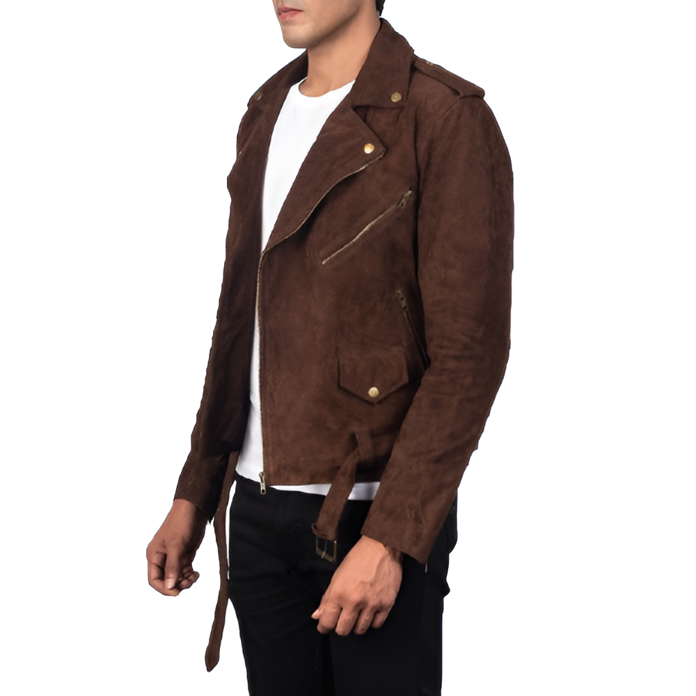 Men's Brown Suede Biker Jacket