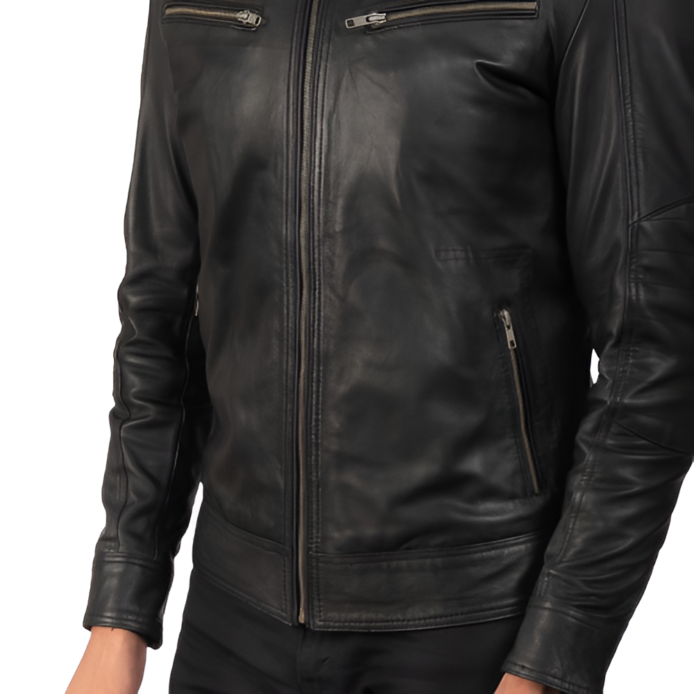 Men's Black Leather Racer Jacket