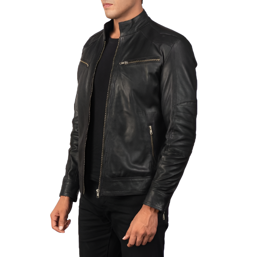 Men's Black Leather Racer Jacket