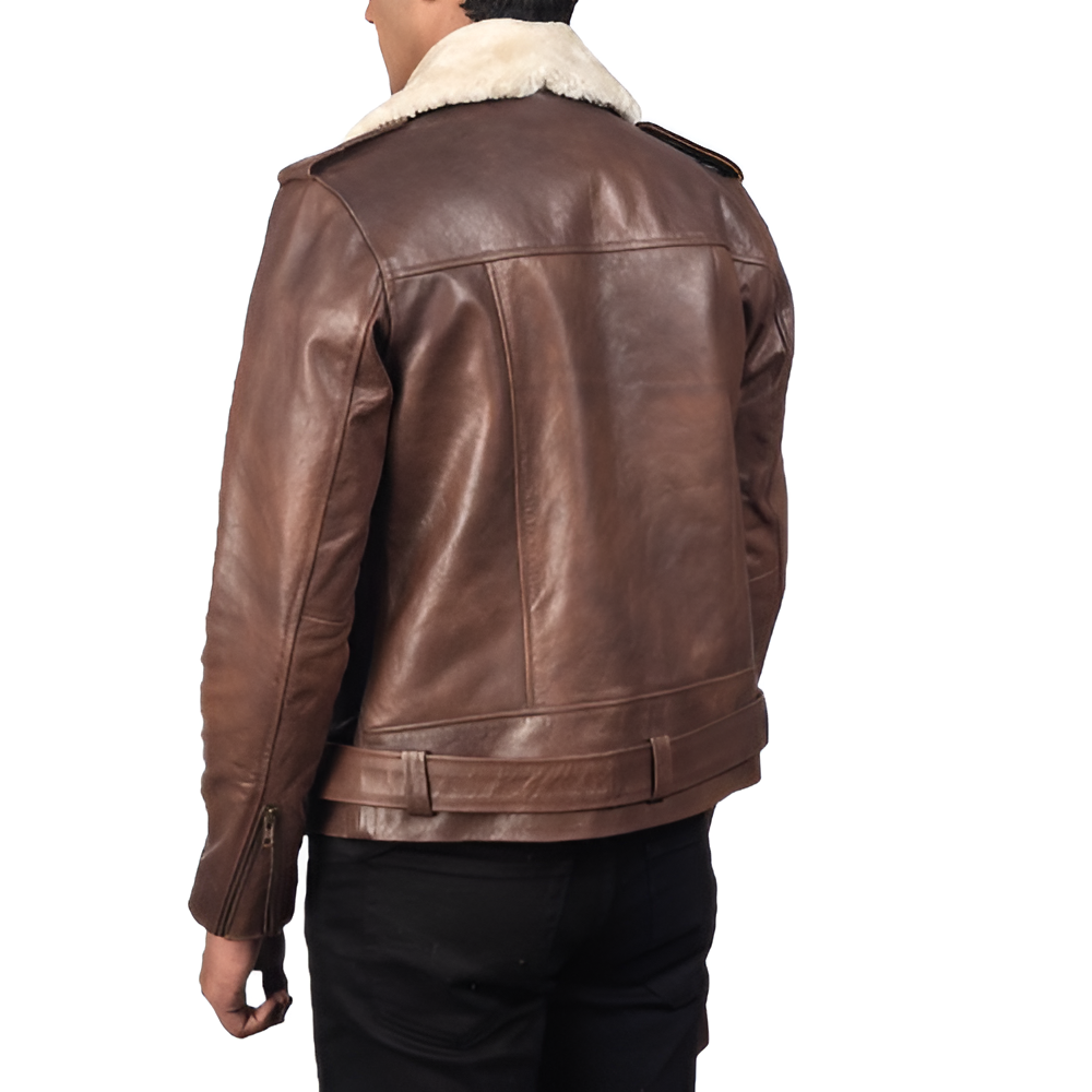 Men's Brown Shearling Collar Leather Jacket
