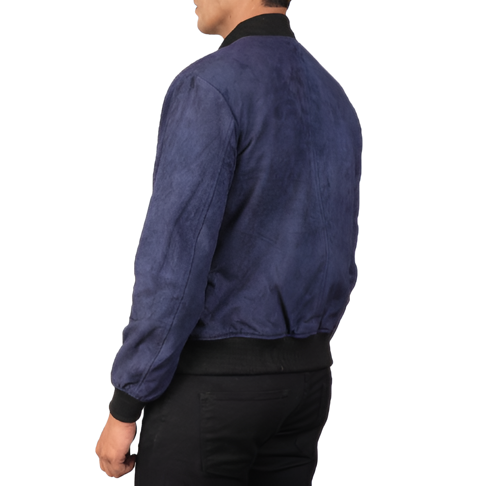 Men's Navy Blue Suede Bomber Jacket