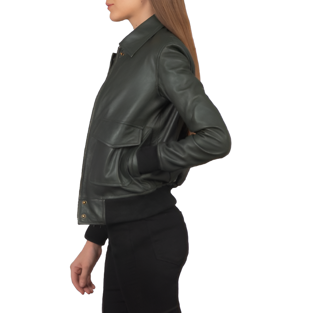 Women's Dark Green Leather Jacket