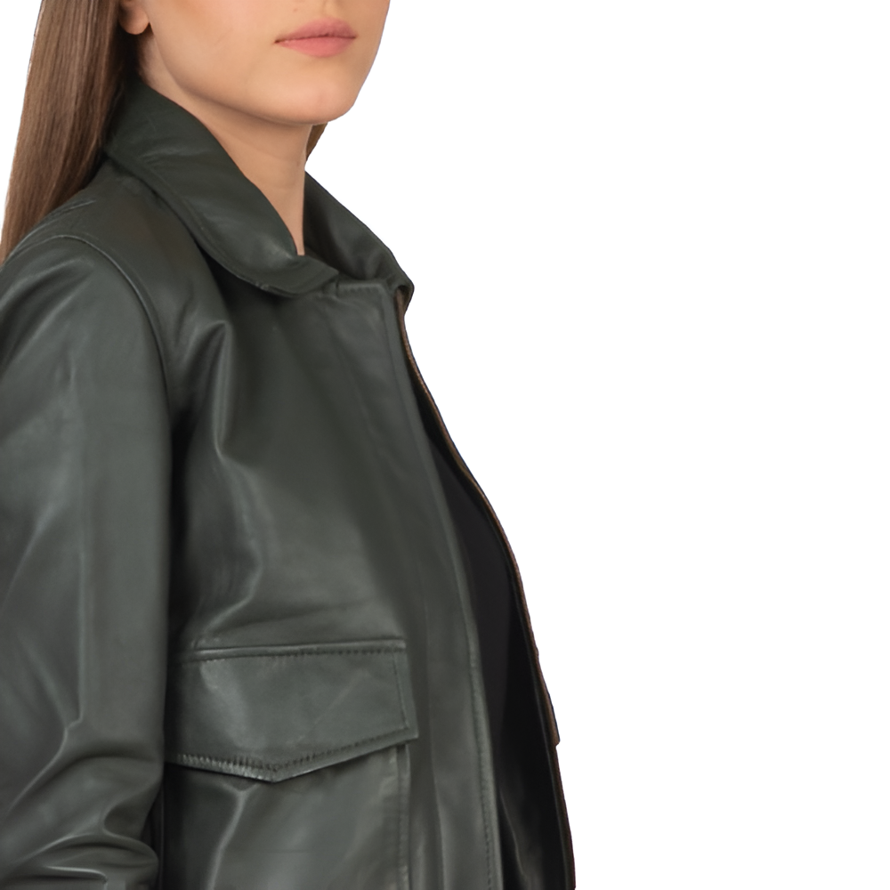 Women's Dark Green Leather Jacket