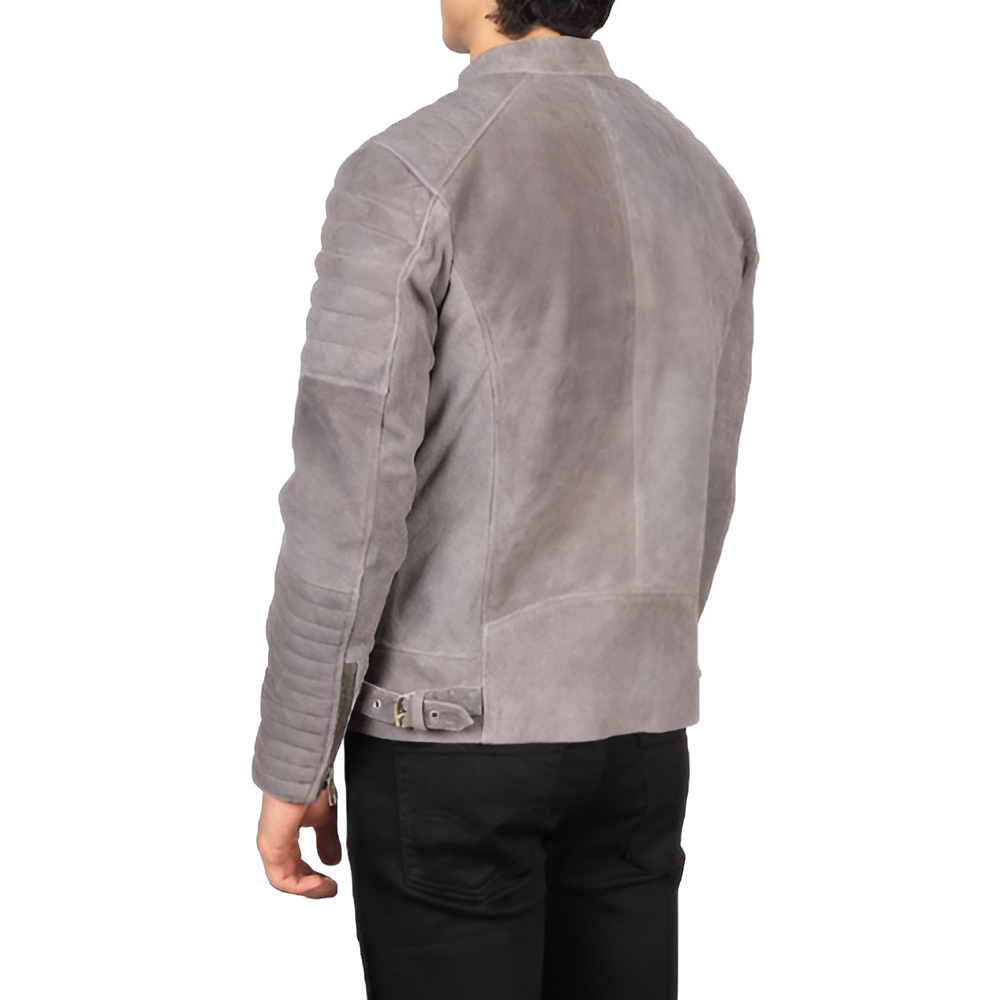 Men's Grey Suede Moto Jacket