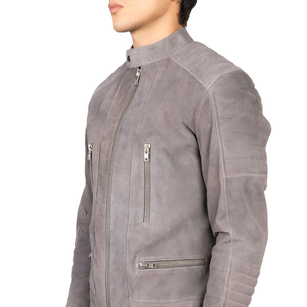 Men's Grey Suede Moto Jacket