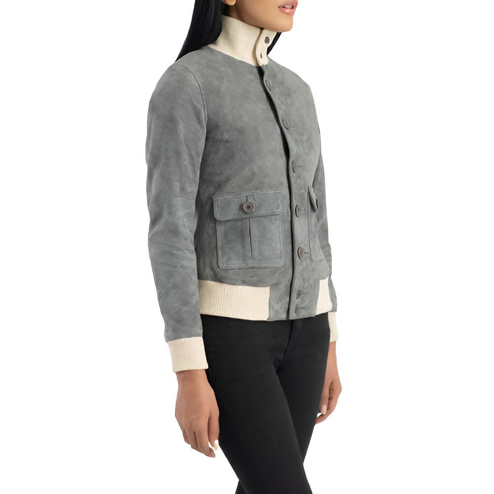 Women's Grey Suede Button-Up Jacket