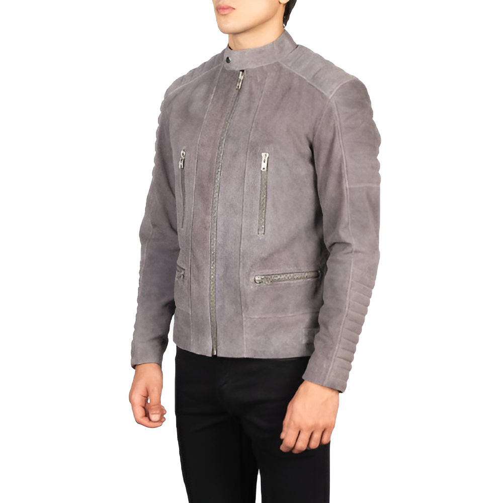 Men's Grey Suede Moto Jacket