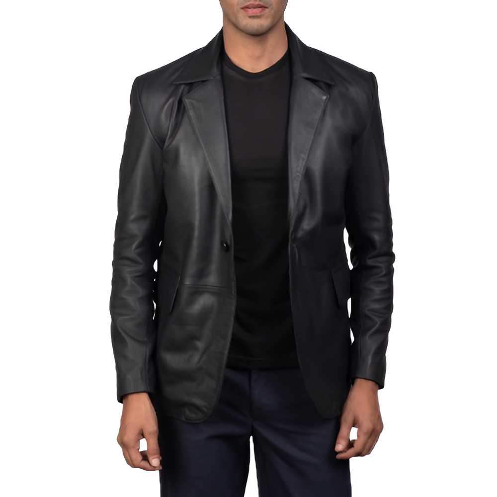 Men's Black Leather Blazer