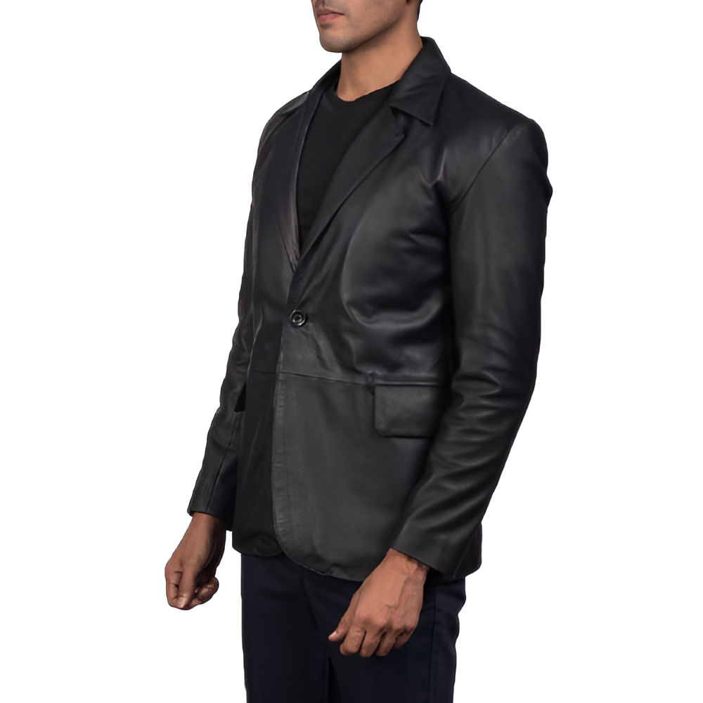 Men's Black Leather Blazer