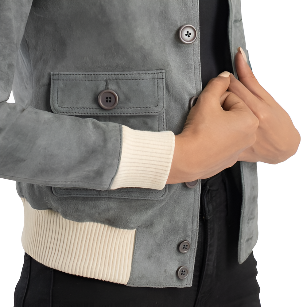 Women's Grey Suede Button-Up Jacket