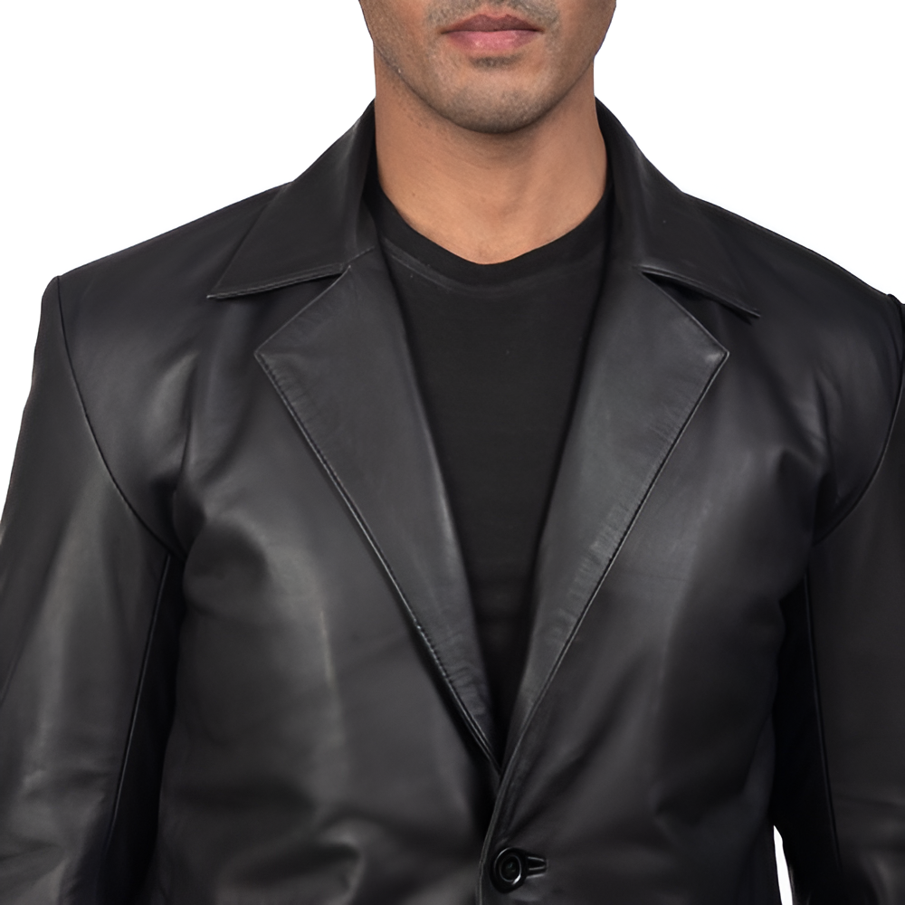 Men's Black Leather Blazer